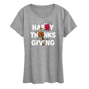 Women's - Peanuts - Happy Thanksgiving Icons Short Sleeve Graphic T-Shirt - 1 of 4