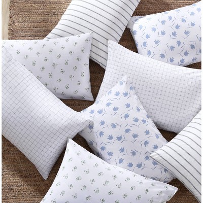 Gray and White Striped Cotton Percale Full Sheet Set