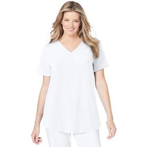 Woman Within Women's Plus Size Short-Sleeve V-Neck Shirred Tee - 1 of 4