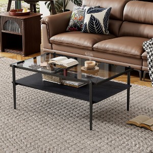 Rectangle Coffee Table, with Gray Tempered Glass top and Legs, Modern Table for Living Room - 1 of 4