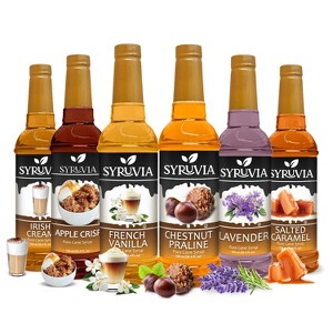 Syruvia Coffee Flavors Variety Pack: Irish Cream, Apple Crisp, French Vanilla, Chestunt Praline, Lavender & Salted Caramel 25.4 fl oz Syrup - 1 of 4