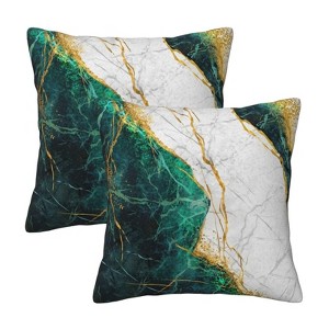 Emerald Green Gold Marble Throw Pillow Covers 18x18 in Set of 2 - 1 of 3
