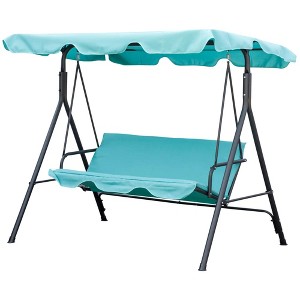 Resenkos 3-Seat Swing Set, Steel Frame, Cushioned Seats, Tilt Canopy, Perfect for Patio, Garden, Green - 1 of 4