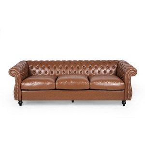 GDFStudio Kyle Upholstered 84.50" Tufted 3 Seater Sofa with Scroll Arms - 1 of 4