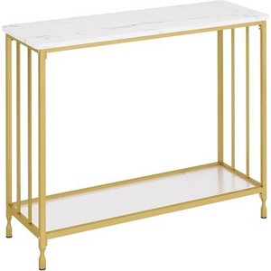 Slim Modern Console Table with Tempered Glass Shelf & Metal Legs, Narrow Entryway Table for Hallway - 1 of 4