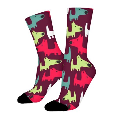 Colorful Dogs Women Printed Crew Socks Funny Funky Socks Soft Polyester Novelty Gifts for Artists Men