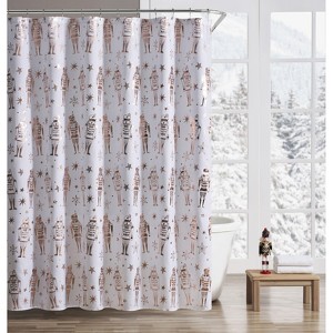Kate Aurora Tis The Season Dusty Rose Metallic Christmas Toy Soldiers & Nutcrackers Fabric Shower Curtain - Standard Size - 1 of 3