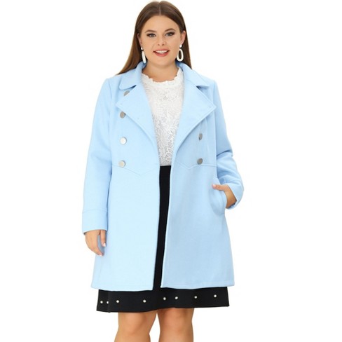 Unique Bargains Agnes Orinda Plus Size Long Coat for Women Notched Lapel  Warm Winter Double Breasted Coat