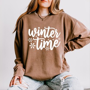 Simply Sage Market Winter Time Snowflakes Lightweight Garment Dyed Sweatshirt - 1 of 4