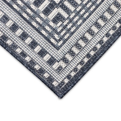 Navy and Ivory Flatwoven Wool Synthetic Rectangular Rug
