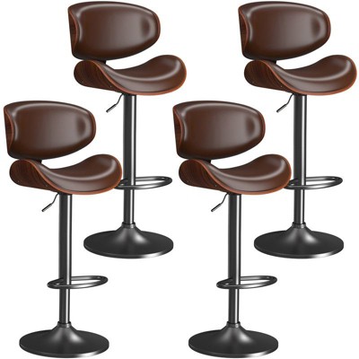Gikpal Barstools, Adjustable Bentwood Barstools, Modern PU Leather Upholstered Bar Chair with Back and Footrest, for Bar, Dining Room