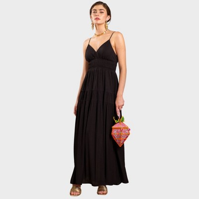 August Sky Women's Sleeveless V-neckline Shirred Waist Midi Dress