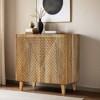 Wood Accent Cabinet with Storage, Rustic Mango Wood Storage Cabinet with Fluted Design and Adjustable Shelf - Leovsnove - 2 of 4