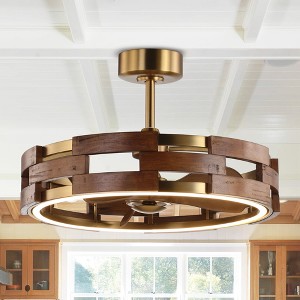 Perimost 28" Gold Modern Wood LED Fandeliers with Remote and Lights - 1 of 4