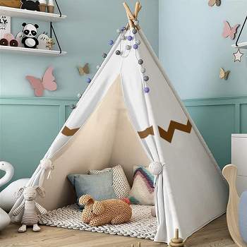 Modern Home Children's Canvas Play Tent Set with Travel Case - Brown/White