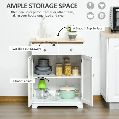 HBEZON Kitchen Storage Cabinet, Sideboard Floor Cupboard with Solid Wood Top, Adjustable Shelf, and 2 Drawers for Living Room, and Hallway — фото 4