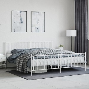 vidaXL Metal Bed Frame with Headboard and FootboardWhite 76 in.x79.9 in. King - 1 of 4