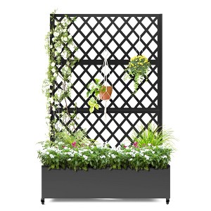 TOAOTBNBO Metal Raised Garden Bed with Diamond Lattice Trellis, Outdoor Planter Box with Wheels, Galvanized Garden Box for Patio - 1 of 4