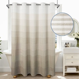 No Hook Ombre Waffle Shower Curtain with Snap-in Liner - 1 of 4