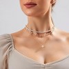 HTUTWOO Gold Pearl Necklace , Dainty 14K Gold Plated Layered Pearl Pendant Clavicle Chain, Retro Layered Necklace for Women - 3 of 4