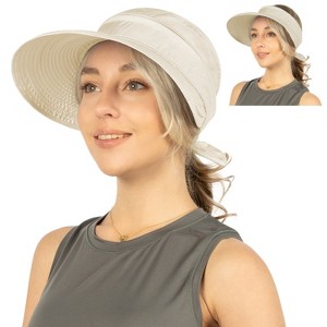 SUN CUBE Women Sun Hat for Outdoor UV Protection, Wide Brim Sun Hat Ponytail, Convertible Zip-Off Beach Hat Visor - 1 of 4