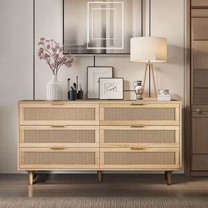 CAVINAS 6-Drawer Dresser with Legs,Rattan MDF Chest of Drawers with Spacious Storage Space for Bedroom and Entryway,2 Columns,3 Rows - 1 of 4