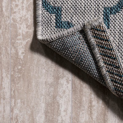 Gray and Teal Trellis Flat Woven Synthetic Rug