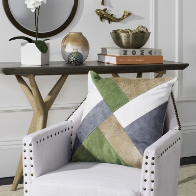 Clovis 20'' Beige and Gray Geometric Cowhide Pillow