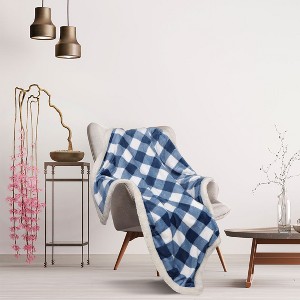 PiccoCasa Microfiber Plaid Fleece Buffalo Checker Flannel Reversible Plush Blanket - 1 of 4