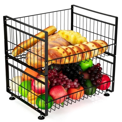 Fruit Basket For Kitchen Counter, 2 Tier Fruit Bowl With 4 Banana Hanger
