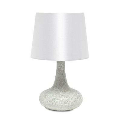 White Mosaic Tiled Glass Genie Nightstand Lamp with Fabric Shade