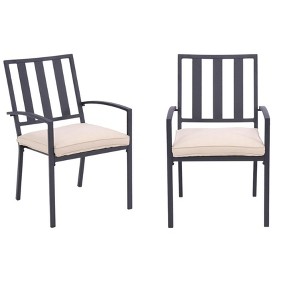 HomeRoots Set of Two Dark Gray Aluminum Outdoor Stacking Dining Chairs with Beige Cushion - 1 of 4