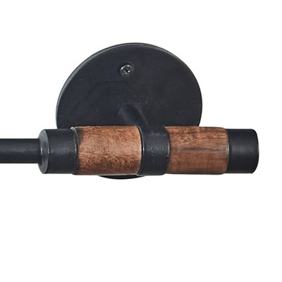 Black Metal and Wood Wall Mounted Towel Bar