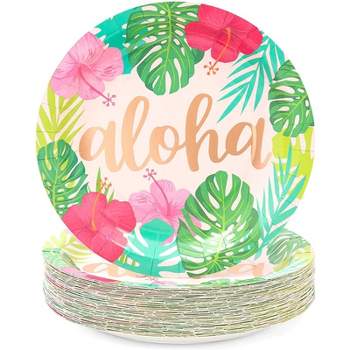 Sparkle and Bash 48 Pack Hawaiian Aloha Disposable Paper Plates, Luau Birthday Party Supplies & Decorations (9 In)