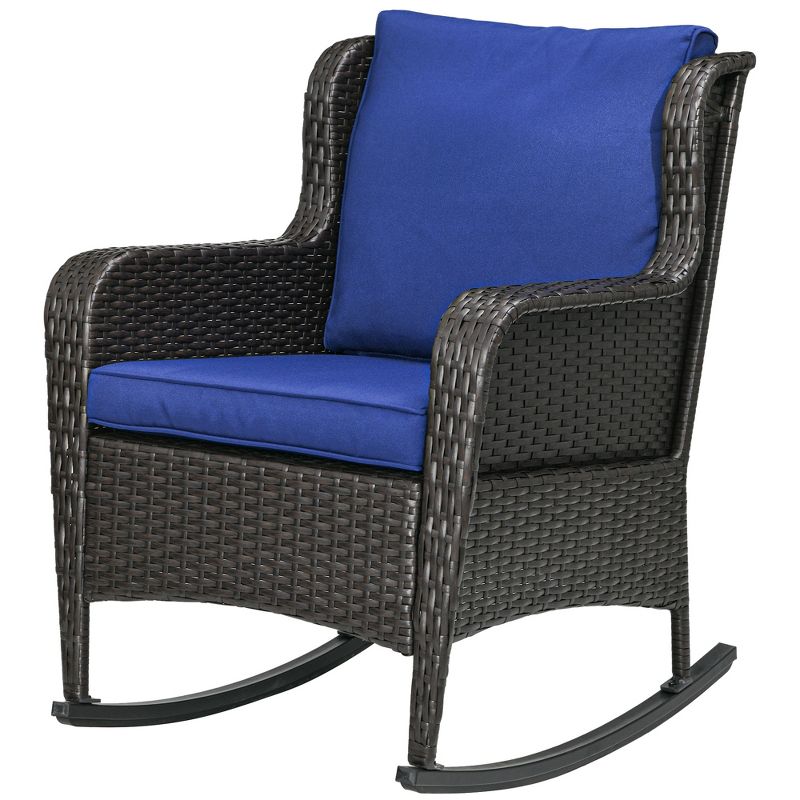 Outsunny Patio Wicker Rocking Chair, Outdoor PE Rattan Swing Chair w/ Soft Cushions for Garden, Patio, Lawn, 4 of 7