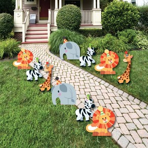 Big Dot of Happiness Jungle Party Animals - Elephant Giraffe Lion & Zebra Lawn Decor - Outdoor Safari Birthday Party or Baby Shower Yard Decor - 10 Pc - 1 of 4