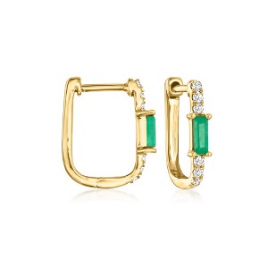 Pure Collection by Ross-Simons 0.10 ct. t.w. Emerald and .10 ct. t.w. Diamond Paper Clip Link Hoop Earrings in 14kt Yellow Gold - 1 of 4