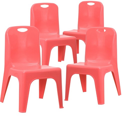 Flash Furniture 4 Pack Red Plastic Stackable School Chair with Carrying Handle and 11 Seat Height