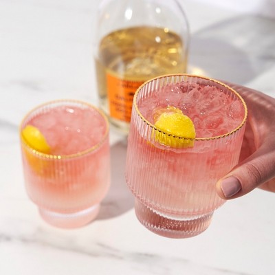 Gold Rimmed Rippled Crystal Lowball Tumblers Set of 2