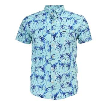 Banana Boat UPF 50+ Men's Hawaiian Print Shirt | Aqua Octopus