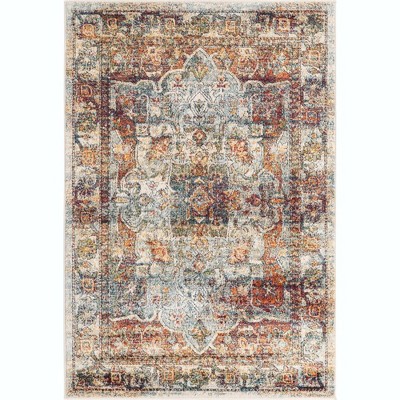 Ivory Floral 4' x 6' Stain-Resistant Synthetic Area Rug