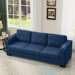 VASIP 67" Modern 2-Seater Loveseat, Soft Polyester Upholstered with Cup Holder and Storage Compartment, Square Arm,for Living Room,Green - 1 of 4