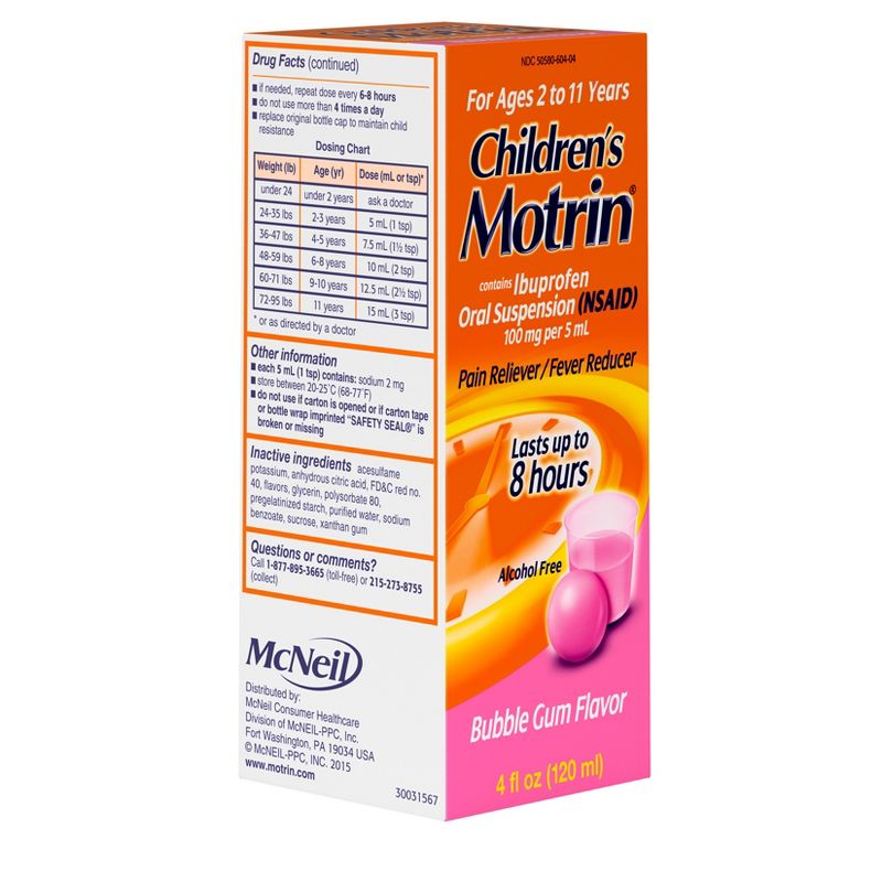 Children's Motrin Pain Reliever/Fever Reducer Liquid - Ibuprofen (NSAID) - Bubble Gum - 4 fl oz, 3 of 11