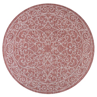 Charleston Red Beige Synthetic Round Reversible Area Rug