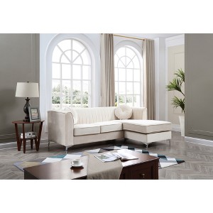 L-Shaped Sectional Sofas Chaise with Faux Jewel Tufting, Chrome Steel Legs & KD Compact Design for Easy Delivery - 1 of 4