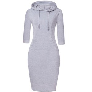 Clearlove Women's Casual Pocket Slim Pullover Maxi Hoodie Dress - 1 of 4