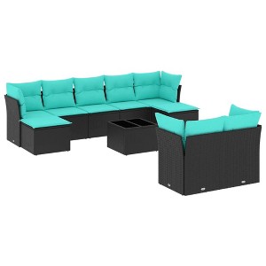 vidaXL 10 Piece Patio Sofa Set with Cushions Black Poly Rattan - 1 of 4