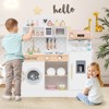 Honeyjoy Kids Kitchen Set Wooden Kitchen Playset with Clock, Microwave, Sink, Dish Rack White/Pink/Brown - 2 of 4