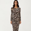 Anna-Kaci Women's Long Sleeve Leopard Print Bodycon Midi Dress with Crew Neck and Stretch Fit - 4 of 4