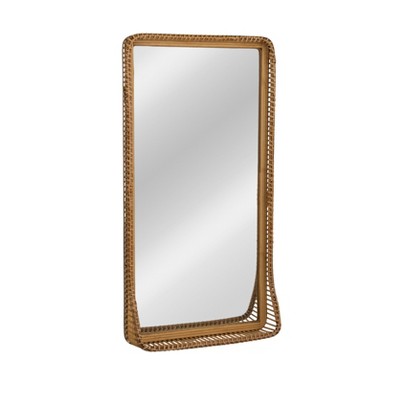 Storied Home Handwoven Rattan and Bamboo Rectangular Wall Mirror with Shelf, Natural